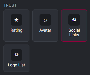 Trust elements: Rating, Avatar, Social Links and Logo List